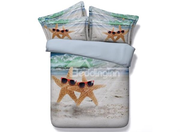 Lovely Starfishes Print 4-Piece Duvet Cover Sets