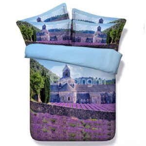 Purple Lavender Manor Print 4-Piece Duvet Cover Sets