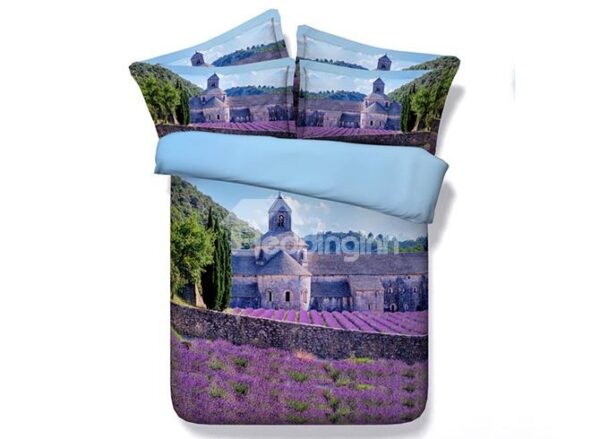 Purple Lavender Manor Print 4-Piece Duvet Cover Sets