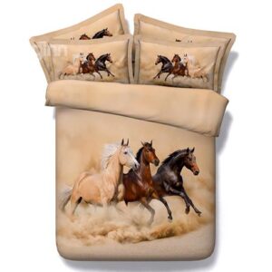 Three Running Horses Printing Brown 4-Piece Duvet Cover Sets