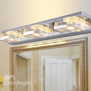Modern Stainless Steel Bathroom Mirror 3-Light LED Wall Light