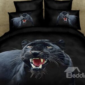 Roaring Leopard Print 3D Black Duvet Cover Sets