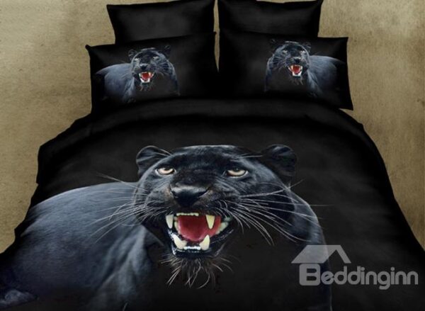 Roaring Leopard Print 3D Black Duvet Cover Sets