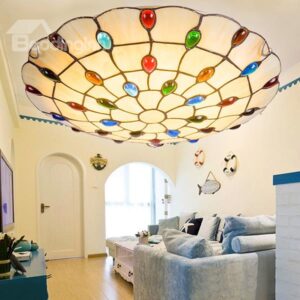 Stunning Peacock Tail Design Tiffany Bedroom Living Room Flush Mount