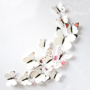 Wonderful White Butterflies Removable 3D Wall Sticker 1 Set (12 Pieces)