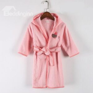 Lovely Chicken Embroideried Solid Color Purified Cotton Kids Robe