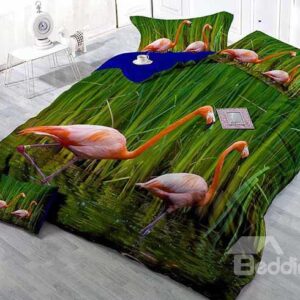 Birds Wandering in Water Print Satin Drill 4-Piece Duvet Cover Sets