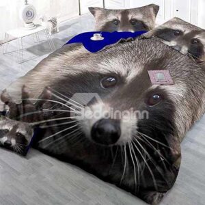 3D Raccoon High-Definition Digital Printing Satin Drill 4-Piece Duvet Cover Sets
