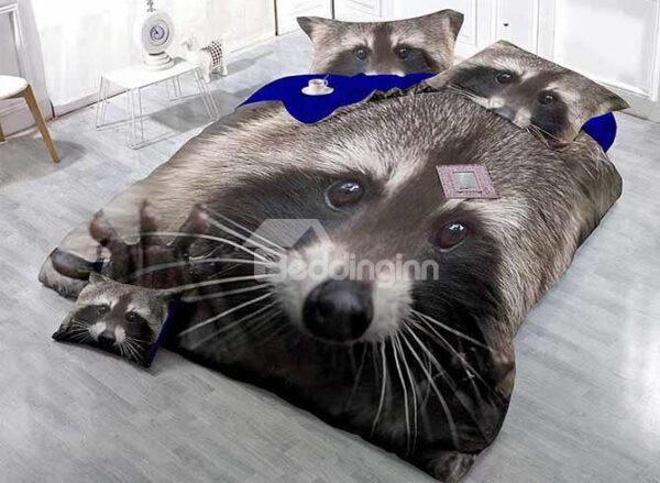 3D Raccoon High-Definition Digital Printing Satin Drill 4-Piece Duvet Cover Sets