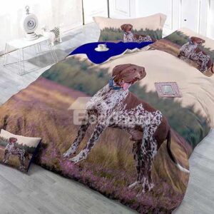 Cute Dog in Flowers Print Satin Drill 4-Piece Duvet Cover Sets