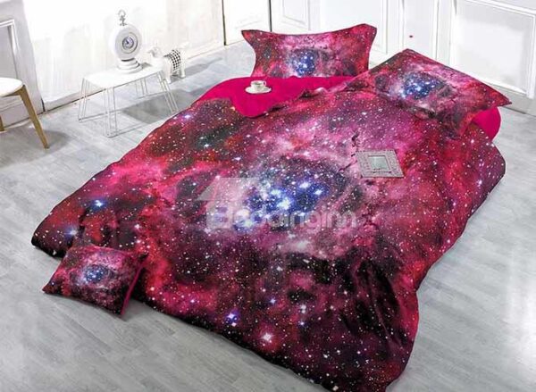 Super Cool Starry Sky Print Satin Drill 4-Piece Red Duvet Cover Sets