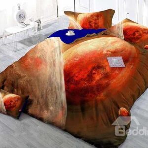 Luxury Satin Drill 4-Piece Duvet Cover Sets with Planets Print
