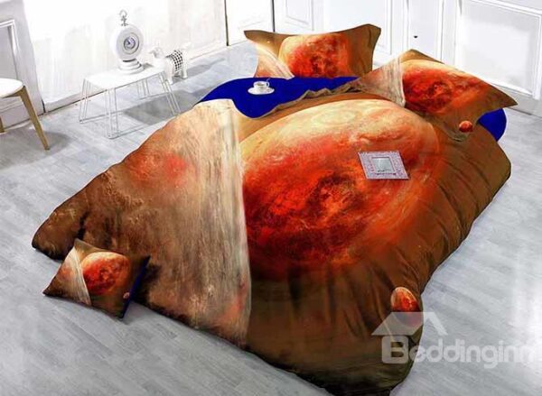 Luxury Satin Drill 4-Piece Duvet Cover Sets with Planets Print