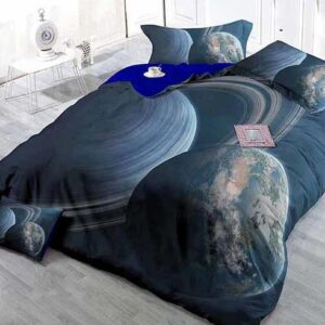 3D Planets Satin Drill Blue 4-Piece Duvet Cover Sets