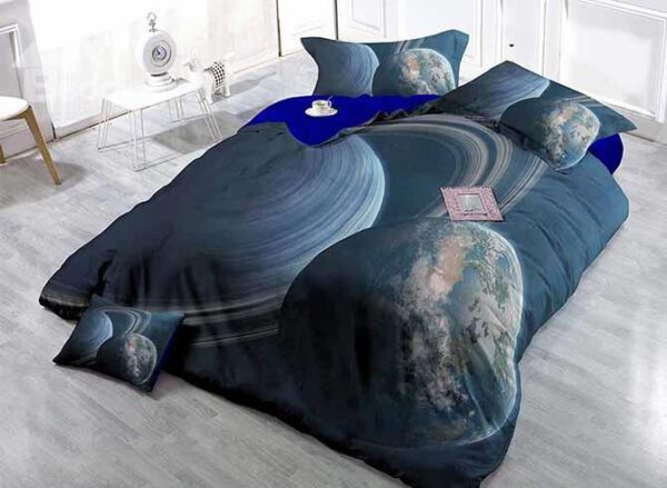 3D Planets Satin Drill Blue 4-Piece Duvet Cover Sets