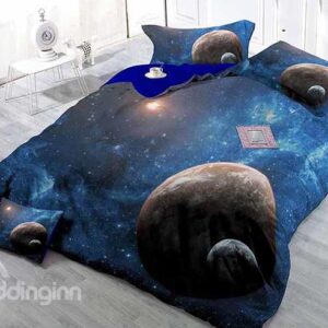 3D Planets and Galaxy Design Satin Drill 4-Piece Duvet Cover Sets