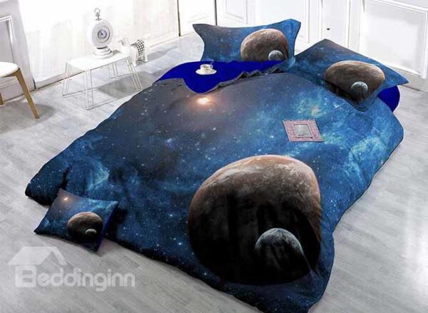 3D Planets and Galaxy Design Satin Drill 4-Piece Duvet Cover Sets