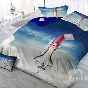 Awesome 3D Spacecraft Printing Satin Drill 4-Piece Duvet Cover Sets