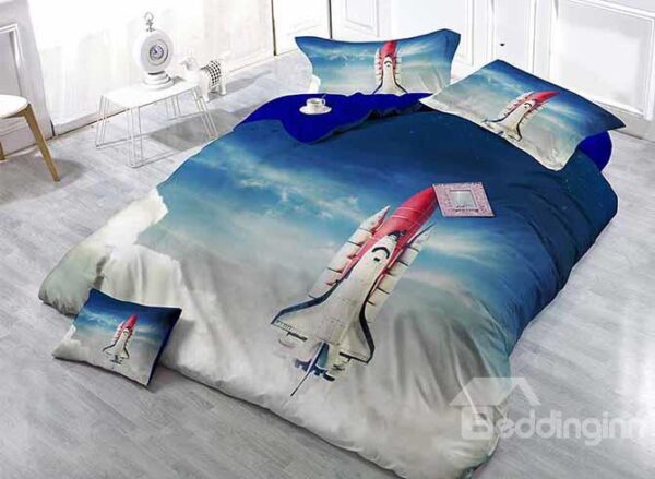 Awesome 3D Spacecraft Printing Satin Drill 4-Piece Duvet Cover Sets