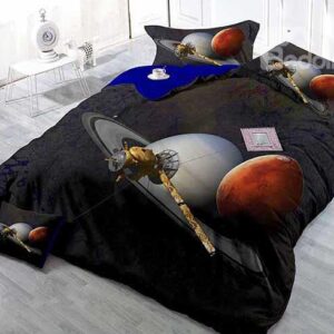 Black 4-Piece Duvet Cover Sets with Planets Print