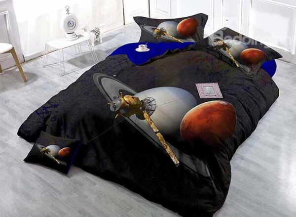 Black 4-Piece Duvet Cover Sets with Planets Print