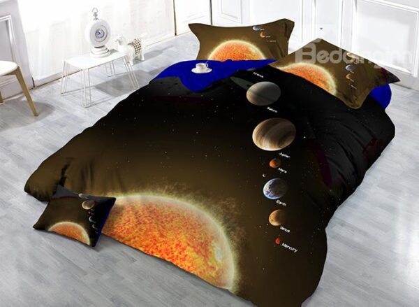 Super Cool Planets Digital Print Satin Drill 4-Piece Duvet Cover Sets