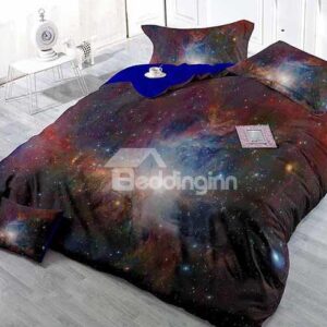 Mysterious Charming Stars and Galaxy Print Satin Drill 4-Piece Duvet Cover Sets