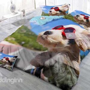 Cool Dog Wearing Sun Glass Design Satin Drill 4-Piece Duvet Cover Sets