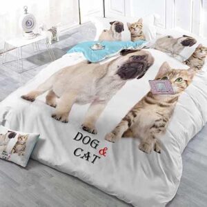 Lovely Cat and Dog Print White Satin Drill 4-Piece Duvet Cover Sets