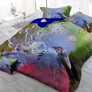 Lifelike 3D Bird Print Satin Drill 4-Piece Duvet Cover Sets