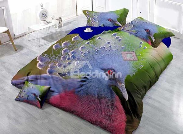 Lifelike 3D Bird Print Satin Drill 4-Piece Duvet Cover Sets