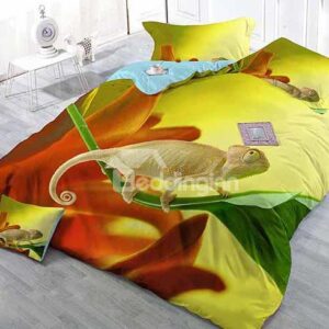 Vivid Lizard Print Satin Drill 3D 4-Piece Duvet Cover Sets