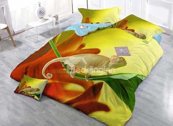 Vivid Lizard Print Satin Drill 3D 4-Piece Duvet Cover Sets