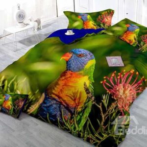 Colorful Parrot Print Satin Drill 4-Piece Duvet Cover Sets