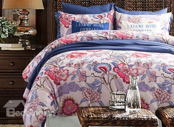 American Pastoral Style 100% Cotton 4-Piece Floral Duvet Cover Sets