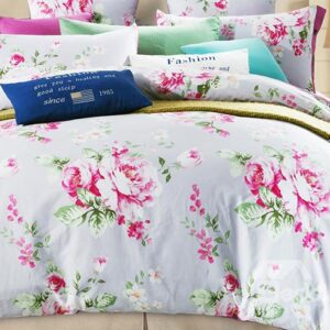 100% Cotton Pretty Pink Peonies Print 4-Piece Duvet Cover Sets