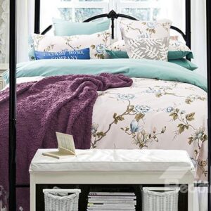 Pastoral Flowering Branch Print Cotton 4-Piece Duvet Cover Sets