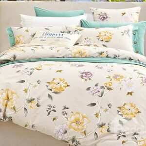 Yellow and Purple Floral Printing Cotton 4-Piece Duvet Cover Sets