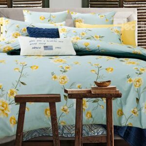 Refreshing Pastoral Yellow Flowers Print Cotton 4-Piece Duvet Cover Sets