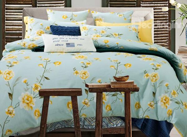 Refreshing Pastoral Yellow Flowers Print Cotton 4-Piece Duvet Cover Sets