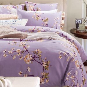Graceful Pastoral Floral Style Purple 4-Piece Cotton Duvet Cover Sets