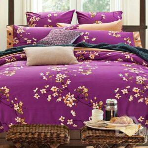 American Pastoral Style Floral Print Purple 4-Piece Duvet Cover Sets