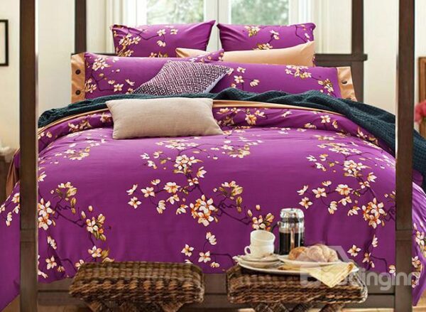 American Pastoral Style Floral Print Purple 4-Piece Duvet Cover Sets