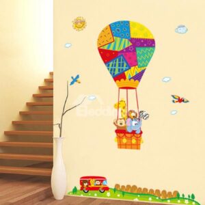 Cartoon Animals on Hot Air Balloon Removable Wall Sticker