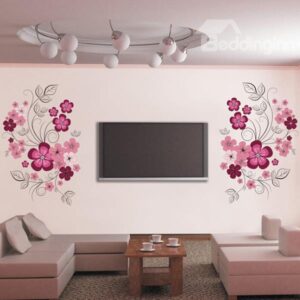 Stunning Red Flowers TV Wall Removable Wall Sticker