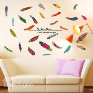 Creative Colorful Feathers Bedroom Living Room Removable Wall Sticker