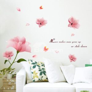 Wonderful Pink Flowers Bedroom Living Room Removable Wall Sticker