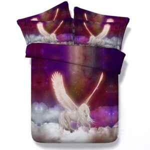 White Flying Horse Print 5-Piece Comforter Sets