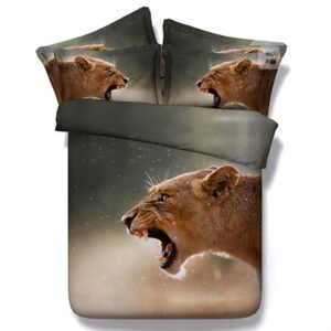 Powerful Roaring Brown Leopard Print 4-Piece Duvet Cover Sets