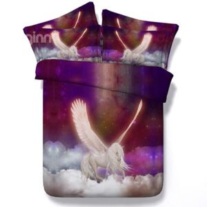 White Flying Horse Print 4-Piece Duvet Cover Sets